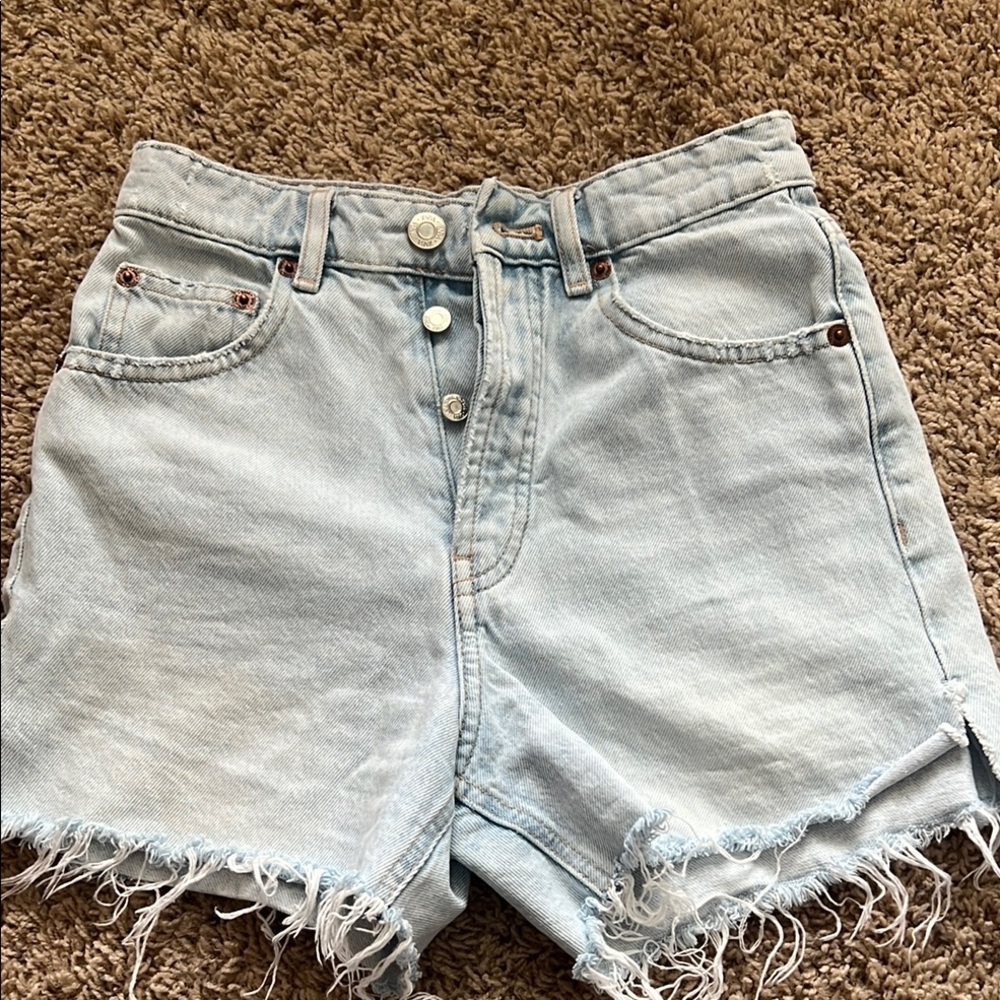 Zara High-Waisted Blue Jean Shorts with Frayed Hem